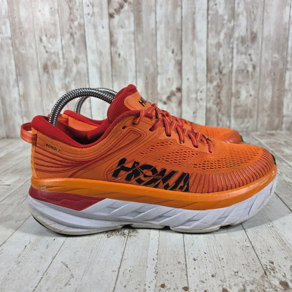 Hoka One One Bondi 7 Mens Running Shoes Orange Red 1110518-POFS Size 7
